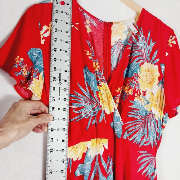 Leith, Red Floral Maxi Dress, Size Small, Short Sleeve, Cottage Core, Vacation, - Picture 14 of 15